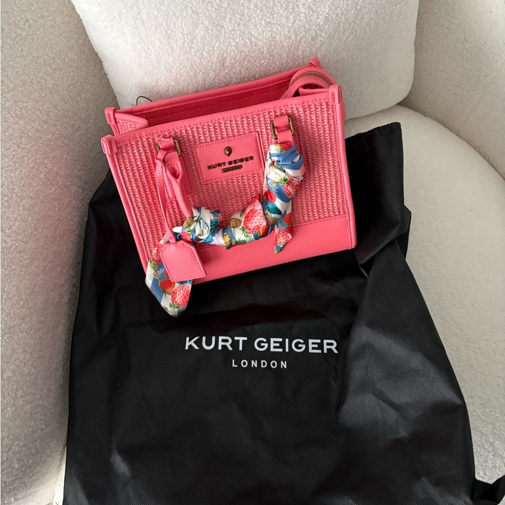 Kurt Geiger Pink Woven-Panel Tote with Scarf Accent